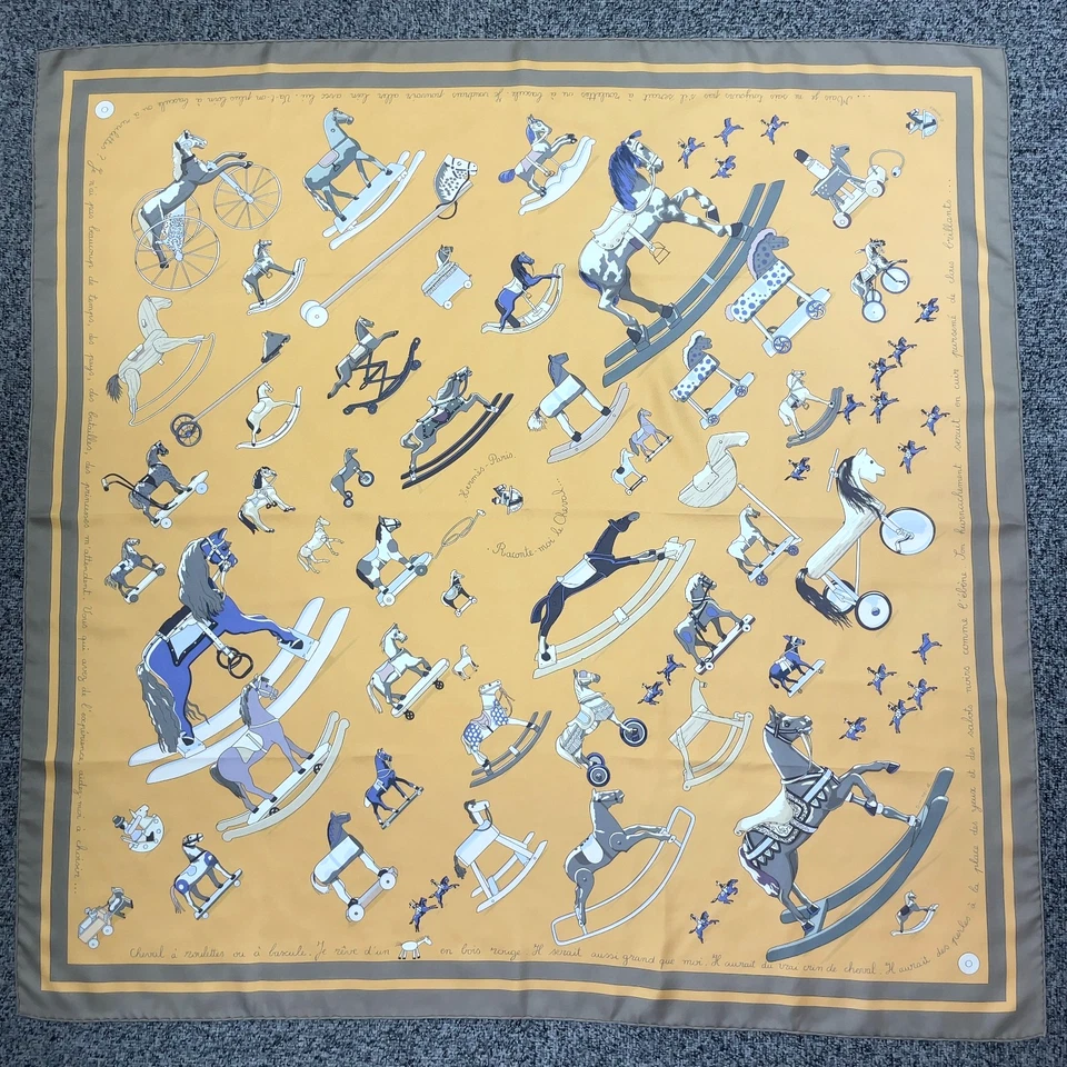 Hermès Carré 90 “Raconte-moi Le Cheval” Silk Scarf in Beige x Multicolor