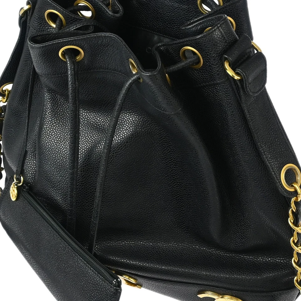 Chanel Black Calfskin Triple CC Drawstring Shoulder Bag