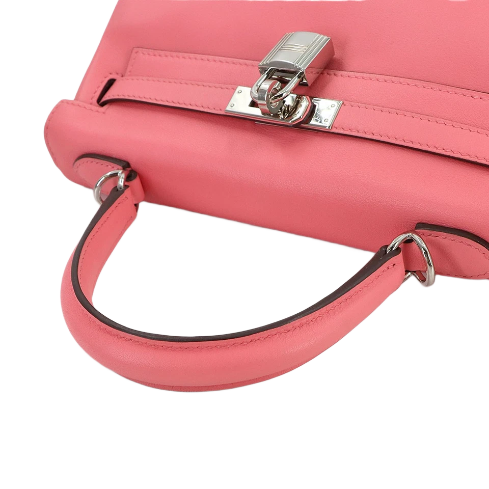 HERMES Kelly 25 2way Hand Shoulder Bag Swift Leather Rose Dete Pink