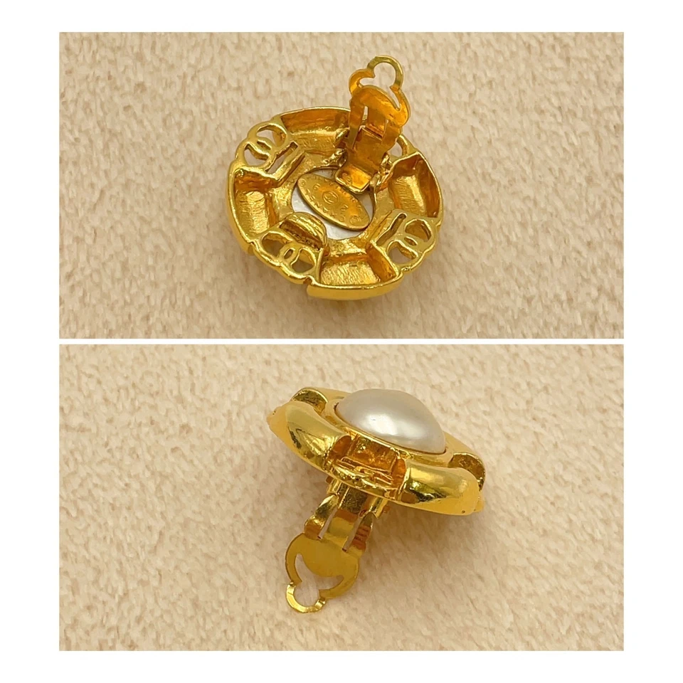 Chanel Coco Faux Pearl Earrings in Gold-Tone Metal (29 Engraved)