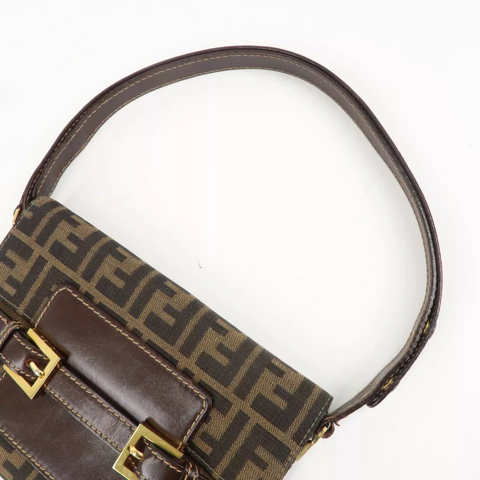 FENDI Zucca Canvas Leather Shoulder Bag