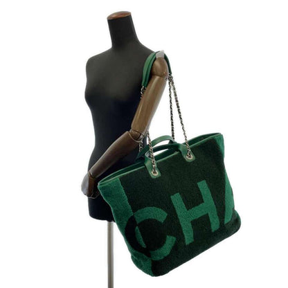 CHANEL Deauville 2WayTote Bag Mouton/Leather Green