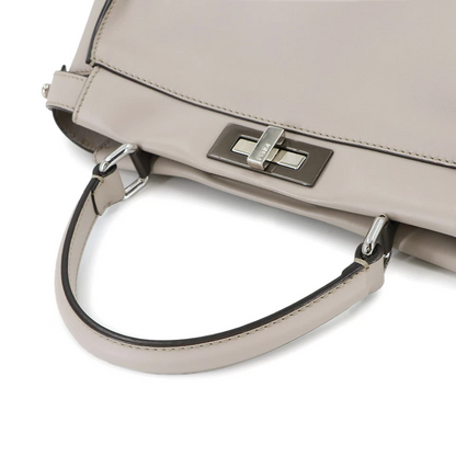 FENDI Peekaboo Regular Hand Shoulder Bag Leather Light gray