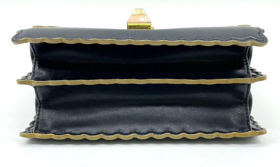 Fendi Black Calf Leather Monstera Shoulder Bag