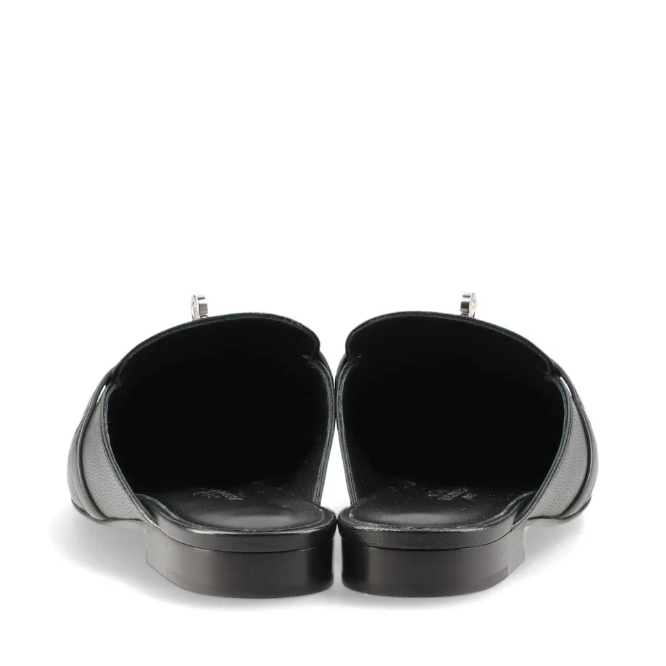 Hermès Oz Leather Mule 38 Ladies' Black Kelly Metal Fittings