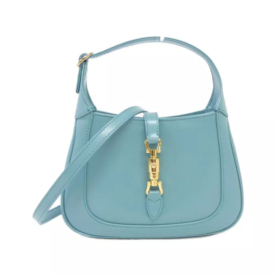 Authentic GUCCI JACKIE 1961 Bag in Light Blue Leather with Gold Hardware