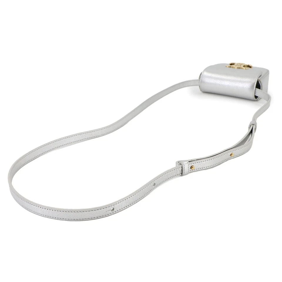 CELINE Triomphe Claude Mini Shoulder Bag Leather Silver
