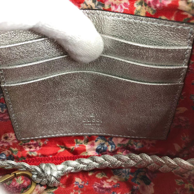 GUCCI Quilted Shoulder Bag Silver Leather