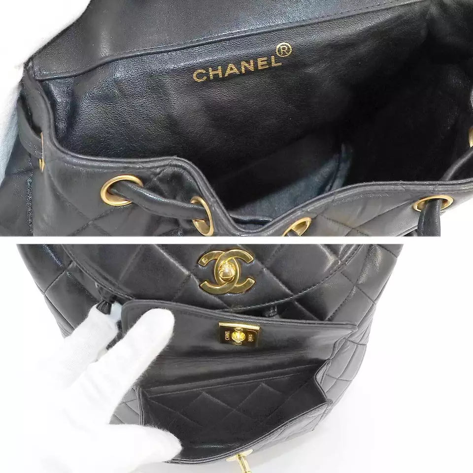 Auth CHANEL Matelasse Chain Backpack In Leather Black