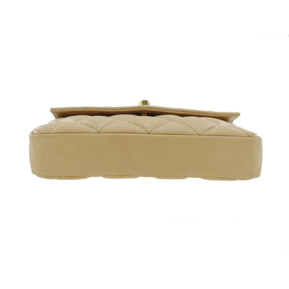 CHANEL Bum Bag Matelasse Beige Lambskin Used Belt Bag Leather
