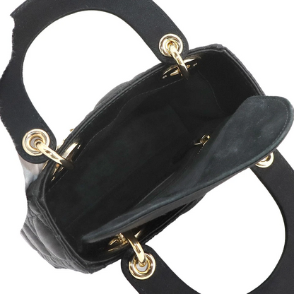 Christian Dior Lady Dior Mini in Black Satin with Rhinestone Details