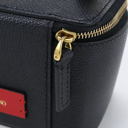 Auth VALENTINO Vanity Bag In Black Calfskin