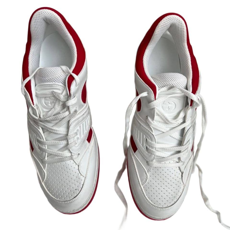 Gucci Men's Basket Sneakers Low Top Lace Up Red White Blue
