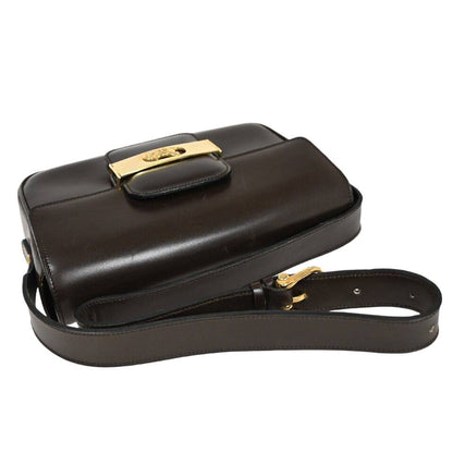 CELINE Horse Carriage Logo Shoulder Bag Leather Brown Gold
