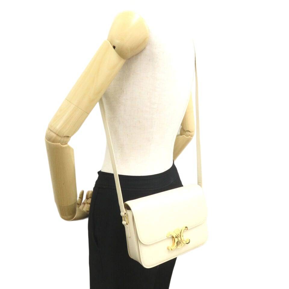 CELINE Soiree Shoulder crossbody hand Bag leather Beige Used