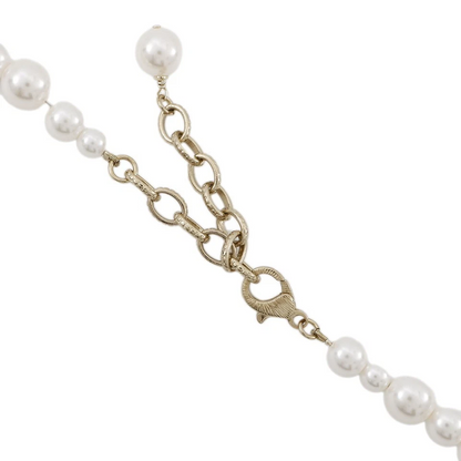 CHANEL Pearl Long Necklace Gold Plated Faux Pearl Rhinestone Champagne Gold