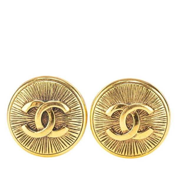 Chanel Vintage CC Logos Round Clip-On Earrings in Gold Tone