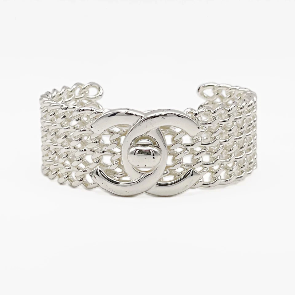 Chanel Mesh Bracelet Coco Mark Turnlock 97A Metal Silver Women's F/S