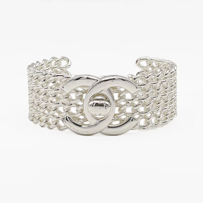 Chanel Mesh Bracelet Coco Mark Turnlock 97A Metal Silver Women's F/S