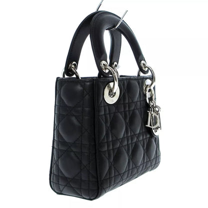 Auth DIOR Christian Dior Lady Dior Mini Bag In Black Lambskin