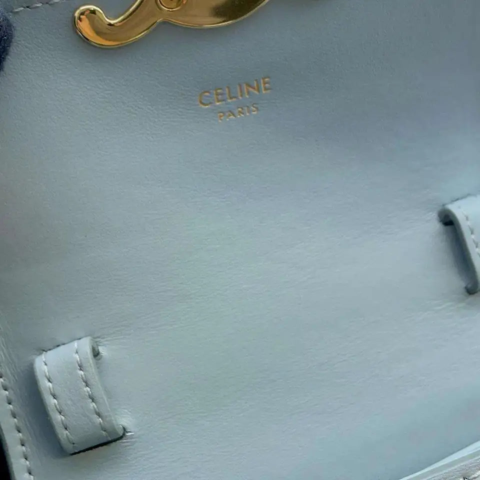 CELINE Triomphe Shoulder Bag Size Mini Calf Leather Light Blue