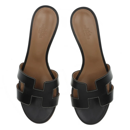 Hermès OASIS Leather Sandals 37.5 Ladies' Black