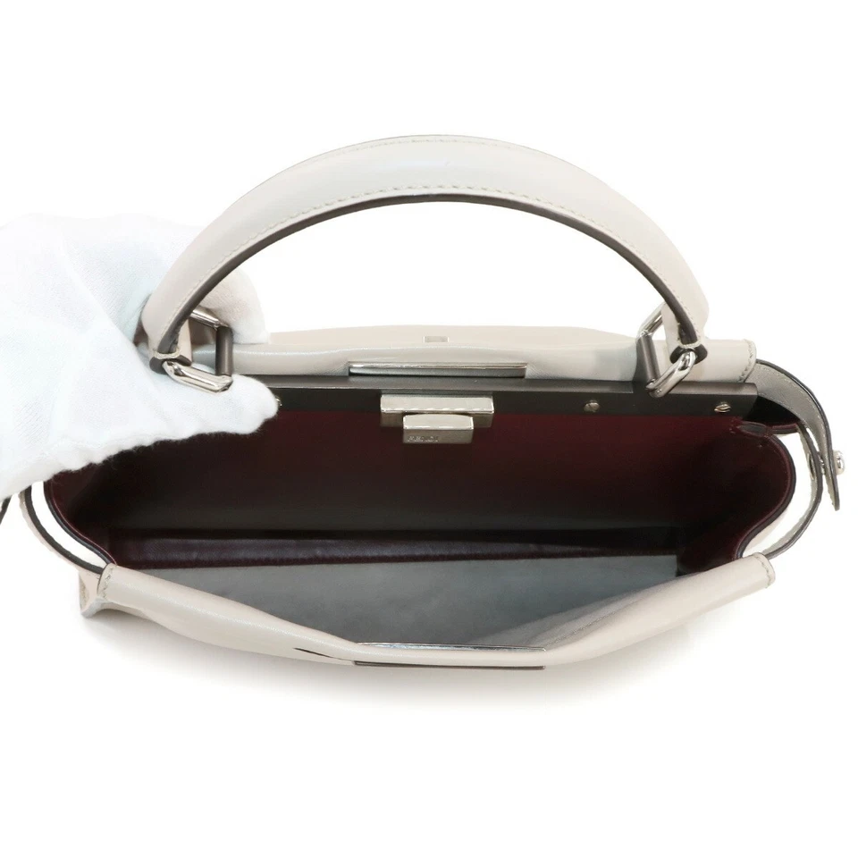 FENDI Peekaboo Regular Hand Shoulder Bag Leather Light gray