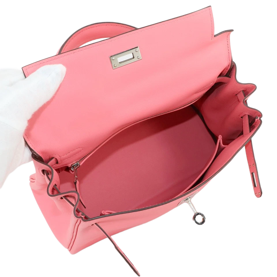 HERMES Kelly 25 2way Hand Shoulder Bag Swift Leather Rose Dete Pink