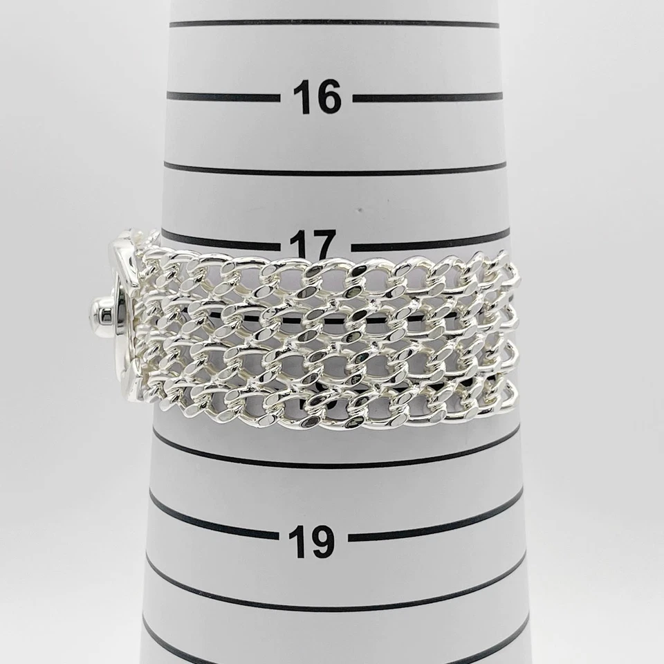 Chanel Mesh Bracelet Coco Mark Turnlock 97A Metal Silver Women's F/S