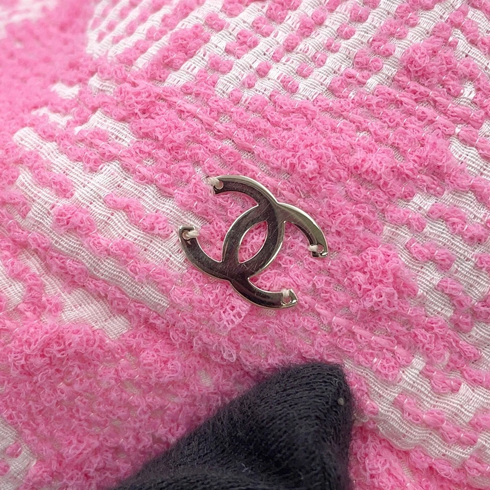 CHANEL CC Logo Tweed Bucket Hat Size M Pink