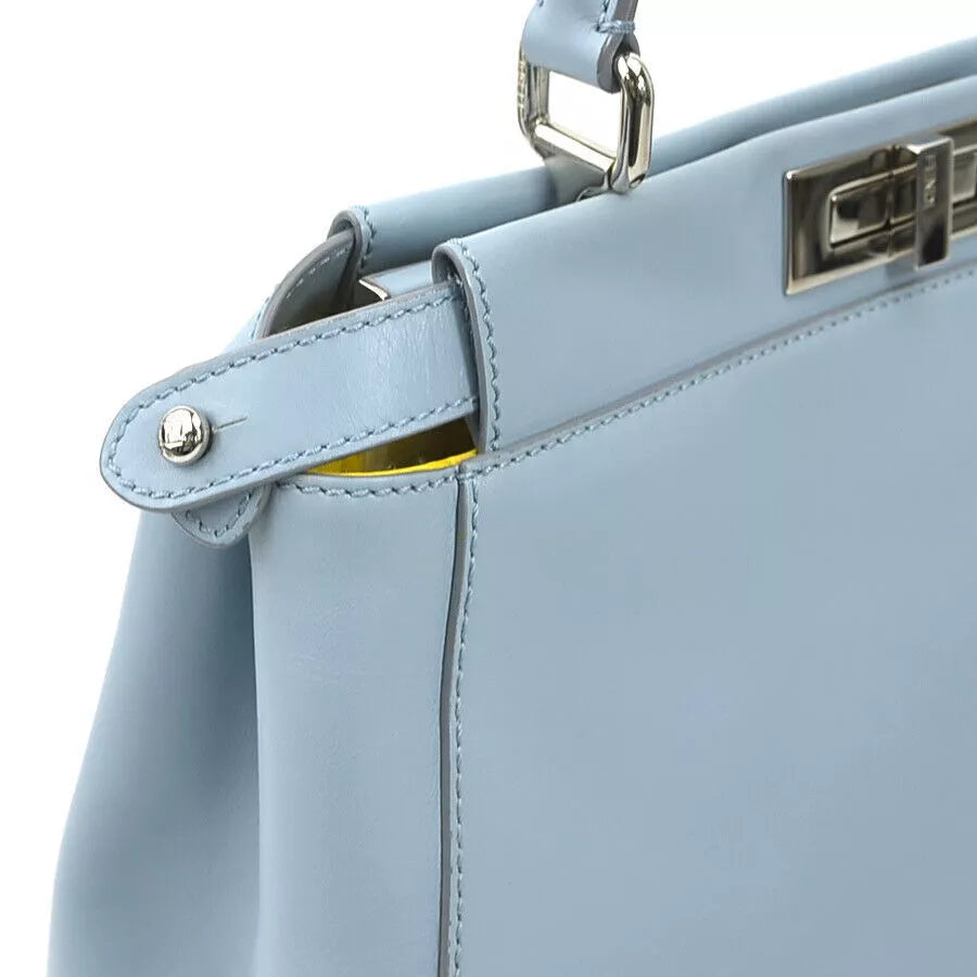 Auth FENDI Peekaboo Shoulder Bag Light Blue Leather/Silvertone