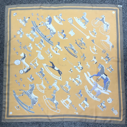 Hermès Carré 90 “Raconte-moi Le Cheval” Silk Scarf in Beige x Multicolor