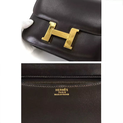 Authentic HERMES Constance 23 Shoulder Bag Box Calf Leather Brown Purse