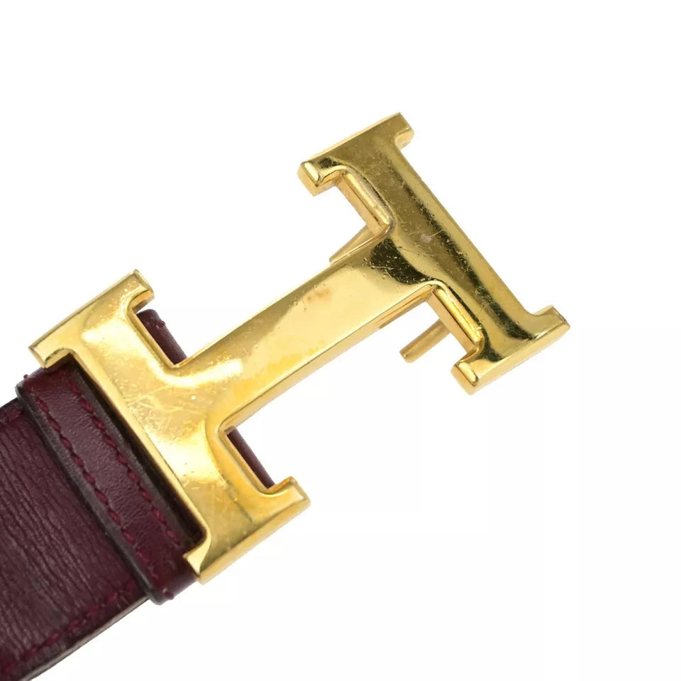 HERMES H Logo Constance Reversible Buckle Belt – Bordeaux Brown/Gold-Plated