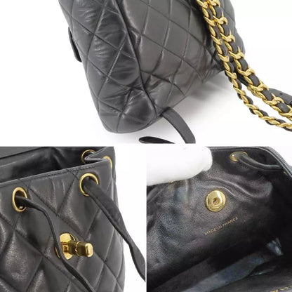 Auth CHANEL Matelasse Chain Backpack In Leather Black