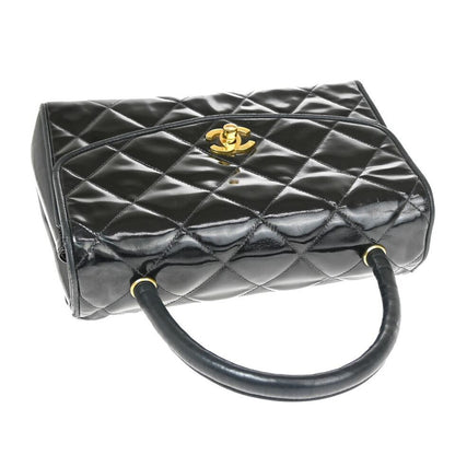 CHANEL CC Logo Matelasse 23 Hand Bag Patent Leather Black