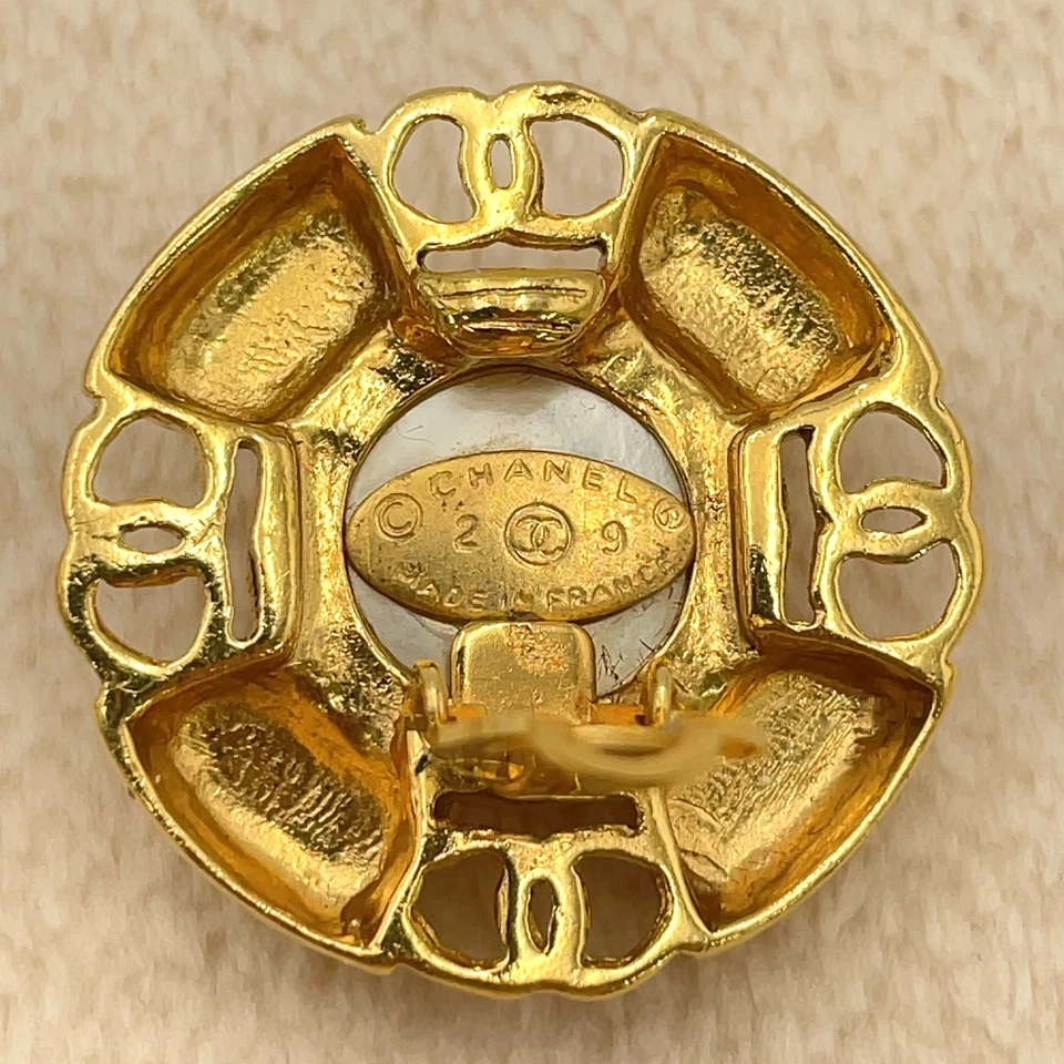 Chanel Coco Faux Pearl Earrings in Gold-Tone Metal (29 Engraved)