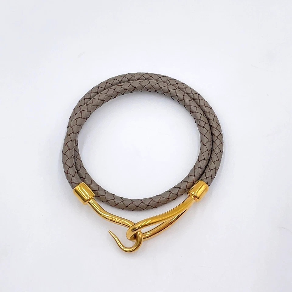 Hermès Double Jumbo SV Bracelet in Silver/Gray Braided Leather