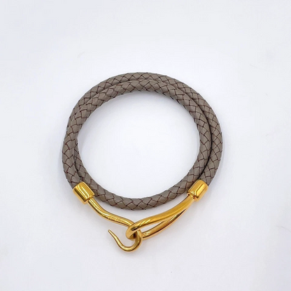 Hermès Double Jumbo SV Bracelet in Silver/Gray Braided Leather