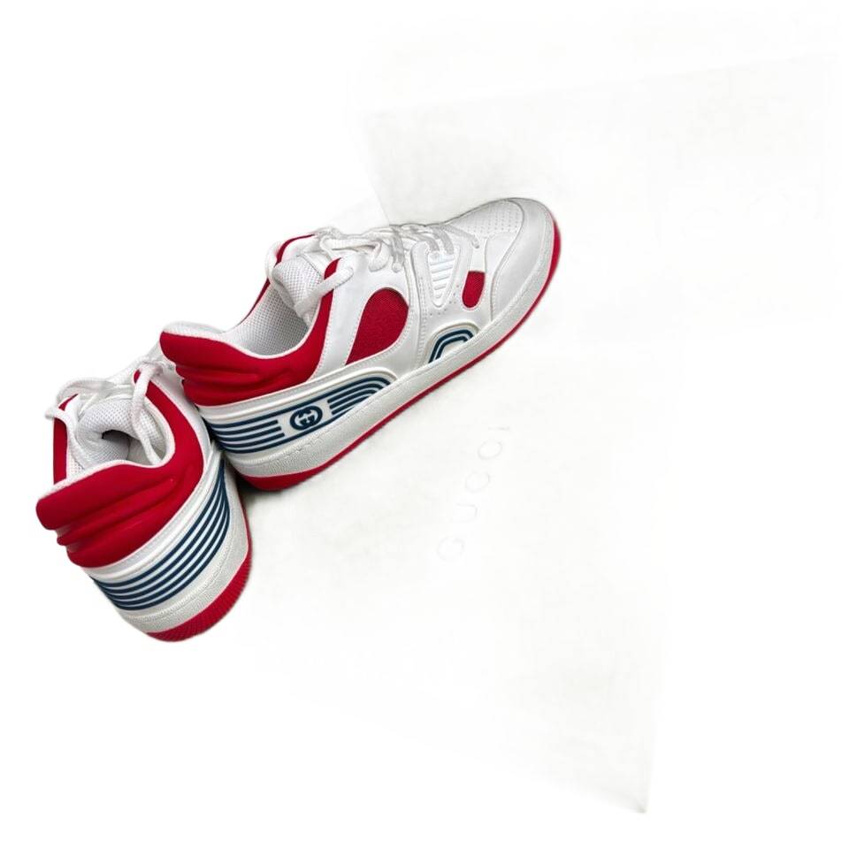 Gucci Men's Basket Sneakers Low Top Lace Up Red White Blue