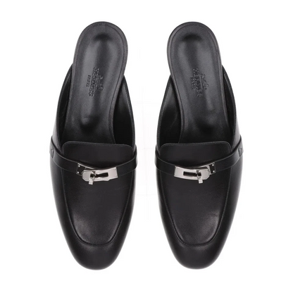 Hermès Oz Leather Mule 38 Ladies' Black Kelly Metal Fittings