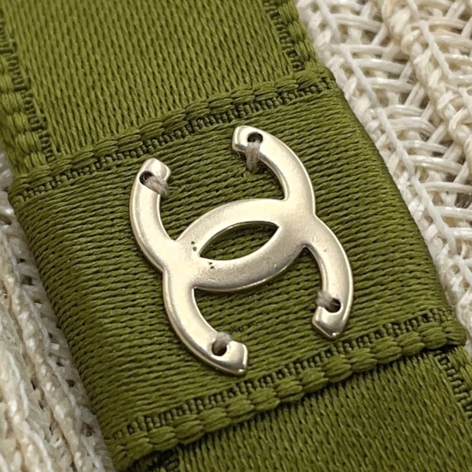 CHANEL CC Logo Ribbon Straw Hat Size M