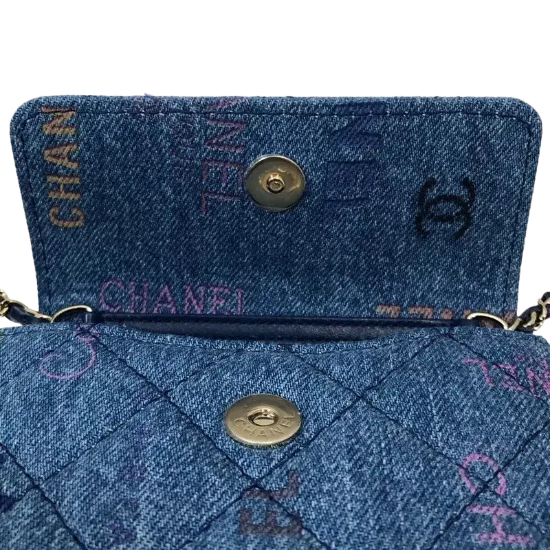 CHANEL Denim Chaseo Flap Shoulder Bag In Blue With Gold Hardware