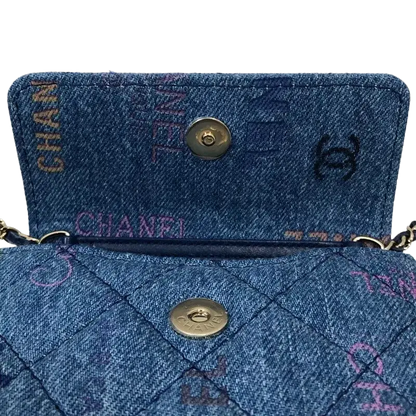 CHANEL Denim Chaseo Flap Shoulder Bag In Blue With Gold Hardware