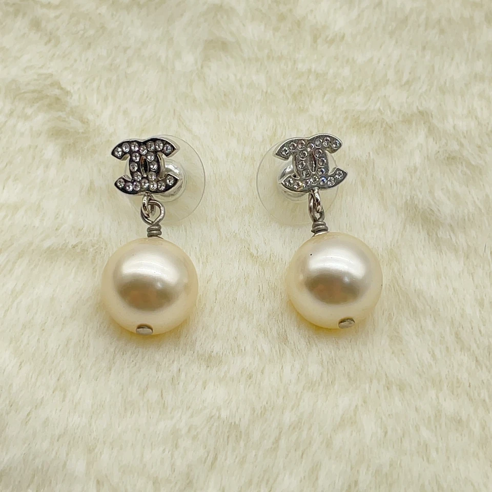 Chanel Coco Mark Swing Pearl & Rhinestone Earrings
