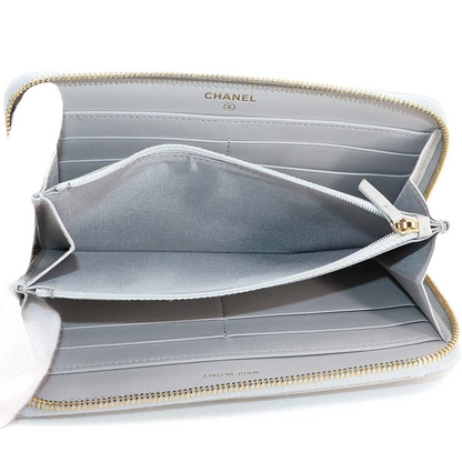 Chanel 19 Zipped Around Long Wallet in Grey Leather