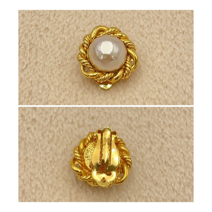 Chanel Coco Faux Pearl Gold-Tone Earrings (2187 Engraved)