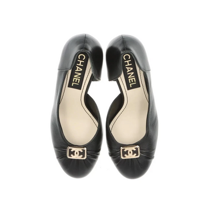 Chanel Coco Mark Leather Pumps 36 Ladies' Black×Gold