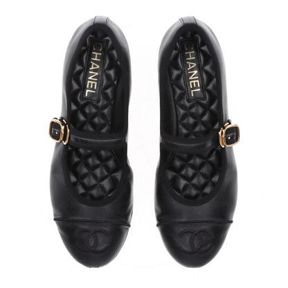 Chanel Coco Mark Matelasse 24S Leather Pumps 38 Ladies' Black Strap Mary
