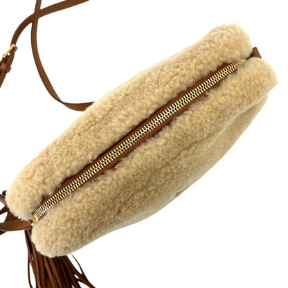 Saint Laurent Paris Lou Camera Bag in Beige Faux Shearling & Leather